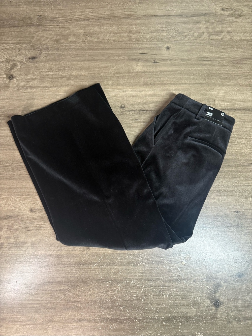 Express Editor Velvet Pants Womens 4S Black Mid Rise Wide Leg Trouser NWT